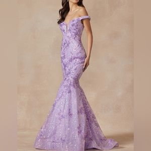 Blush,mint,purple lilac, mermaid long off the shoulder lace up back dress